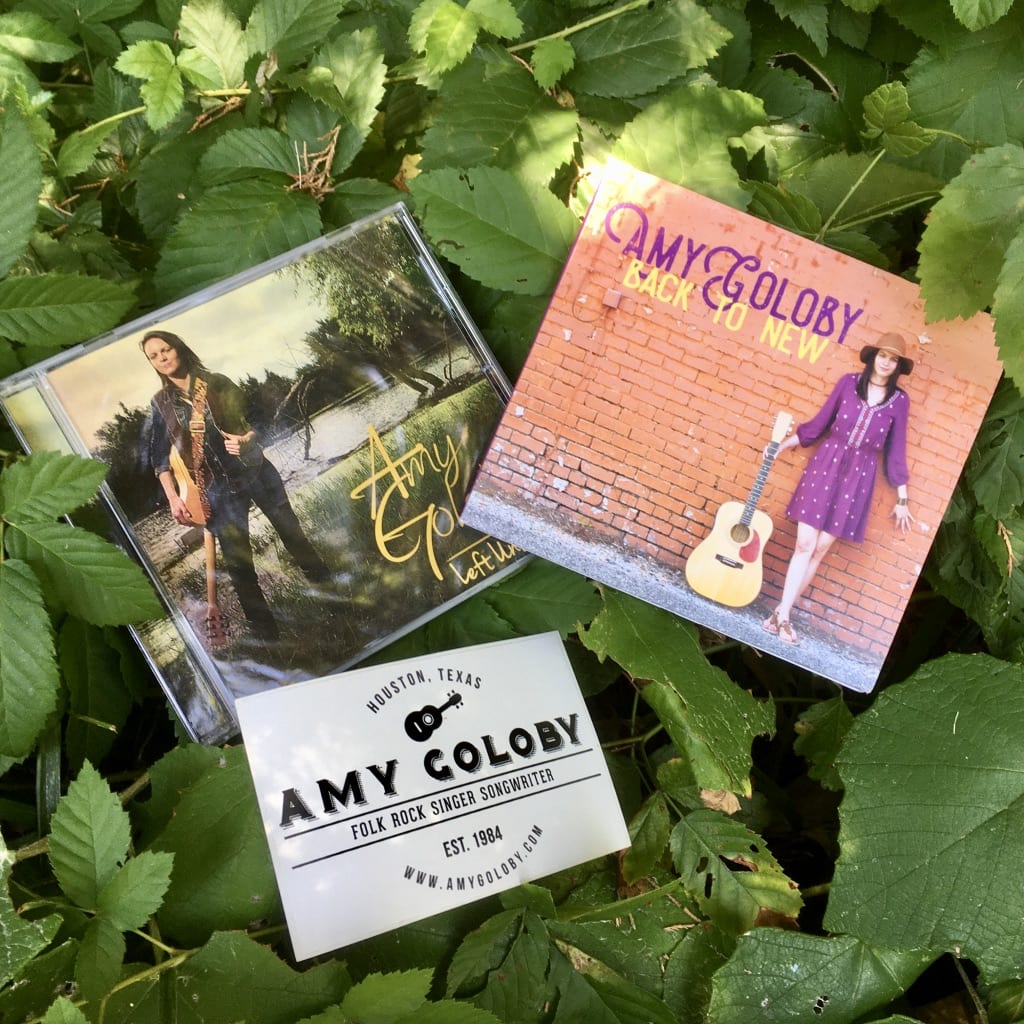 Amy Goloby Back to New and Left Unsaid CDs with sticker in nature